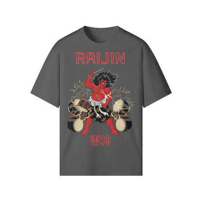 Raijin Thunder God Drums Japanese T-Shirt Gray | Tengura Store