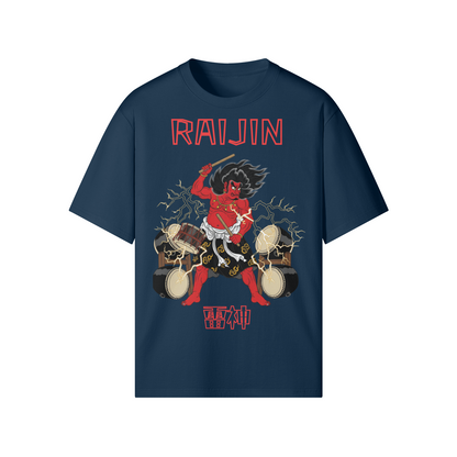 Raijin Thunder God Drums Japanese T-Shirt Indigo Blue | Tengura Store