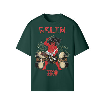 Raijin Thunder God Drums Japanese T-Shirt Dark Green | Tengura Store