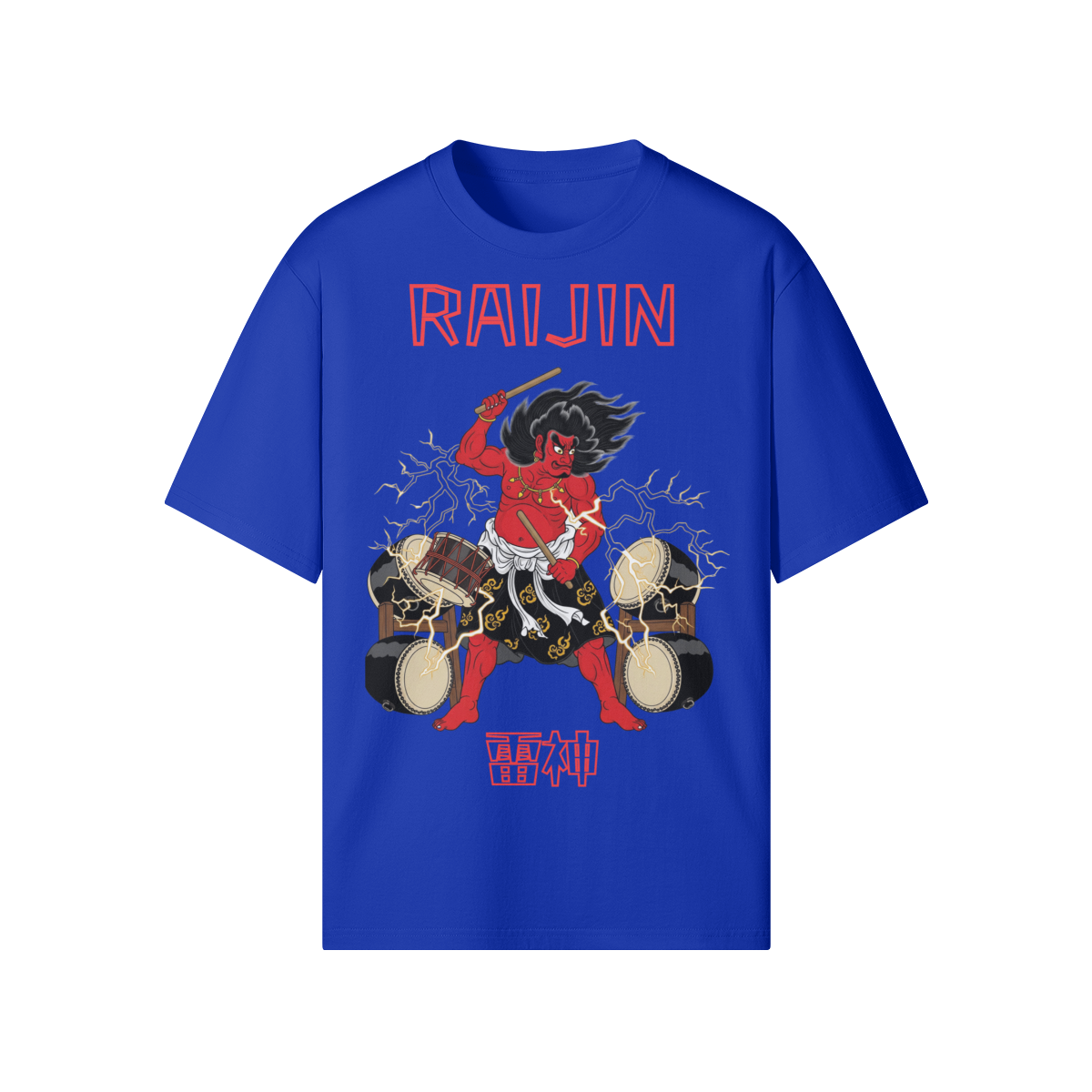 Raijin Thunder God Drums Japanese T-Shirt Fun Blue | Tengura Store
