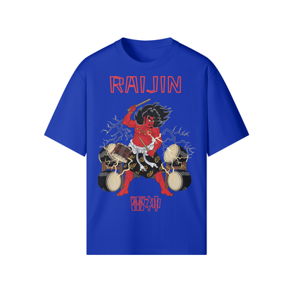 Raijin Thunder God Drums Japanese T-Shirt Fun Blue | Tengura Store