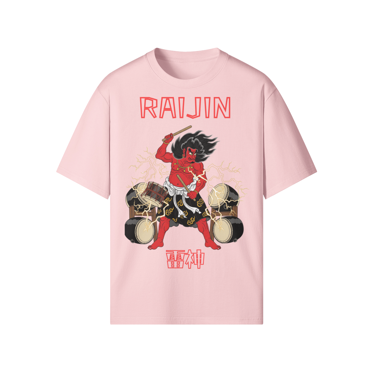 Raijin Thunder God Drums Japanese T-Shirt Pink | Tengura Store