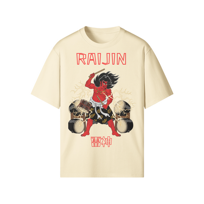 Raijin Thunder God Drums Japanese T-Shirt Beige | Tengura Store