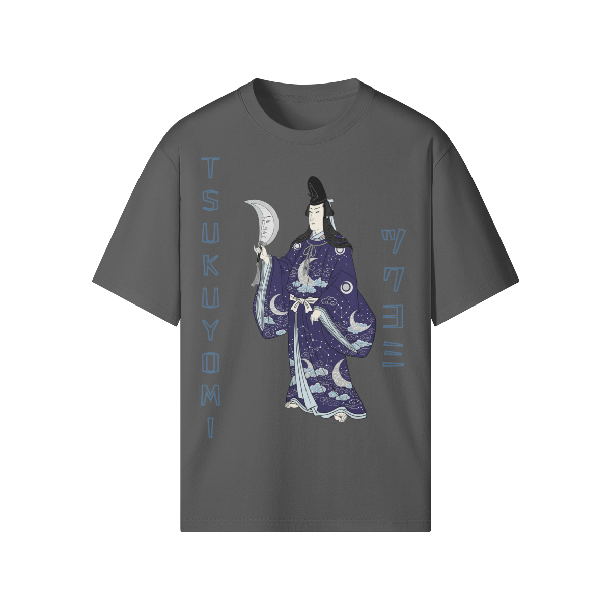 Japanese T-Shirt Tsukuyomi Moon God Traditional Ukiyo-e Art Design Gray | Tengura Store
