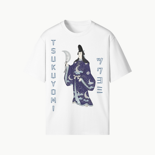 Japanese T-Shirt Tsukuyomi Moon God Traditional Ukiyo-e Art Design White | Tengura Store