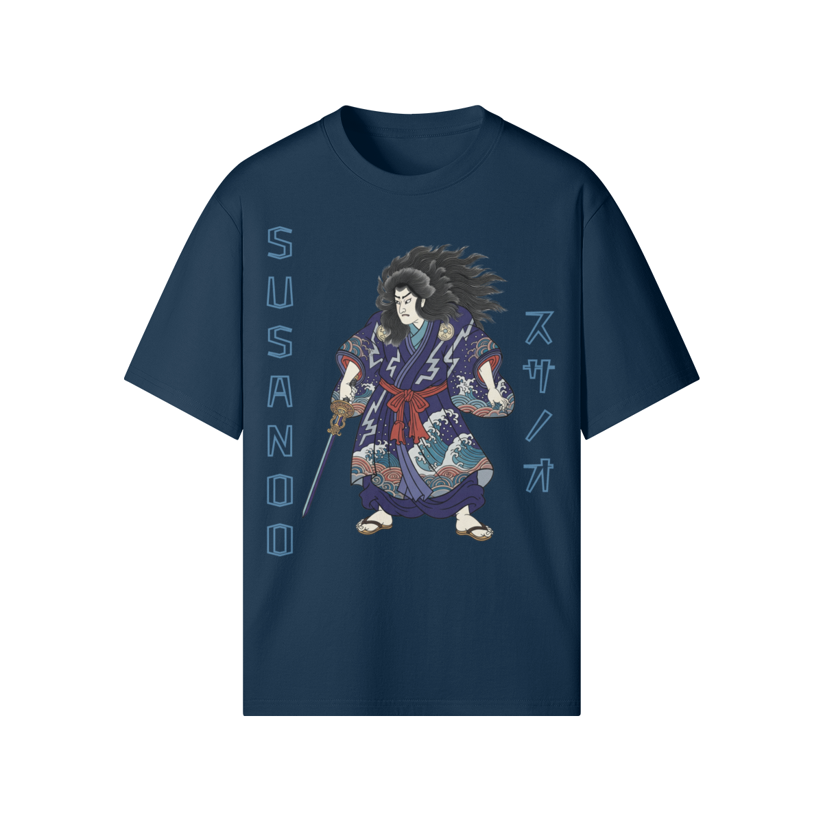 Japanese T-shirt Susanoo Storm God of Seas and Thunder Indigo Blue | Tengura Store