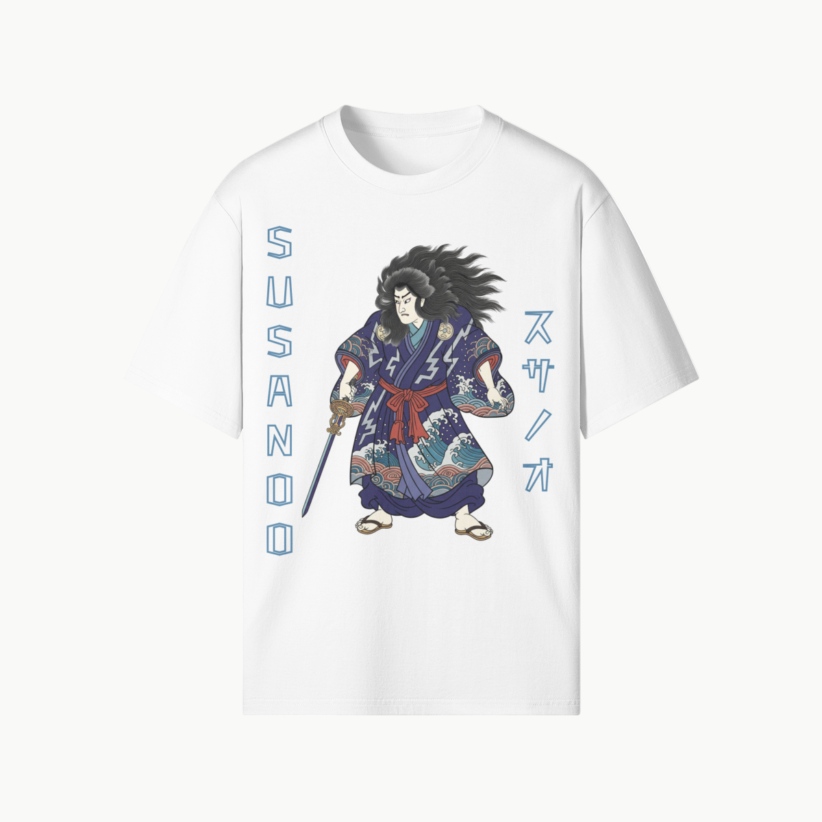 T-shirt japonês Susanoo Storm God of Seas and Thunder Branco | Tengura Store