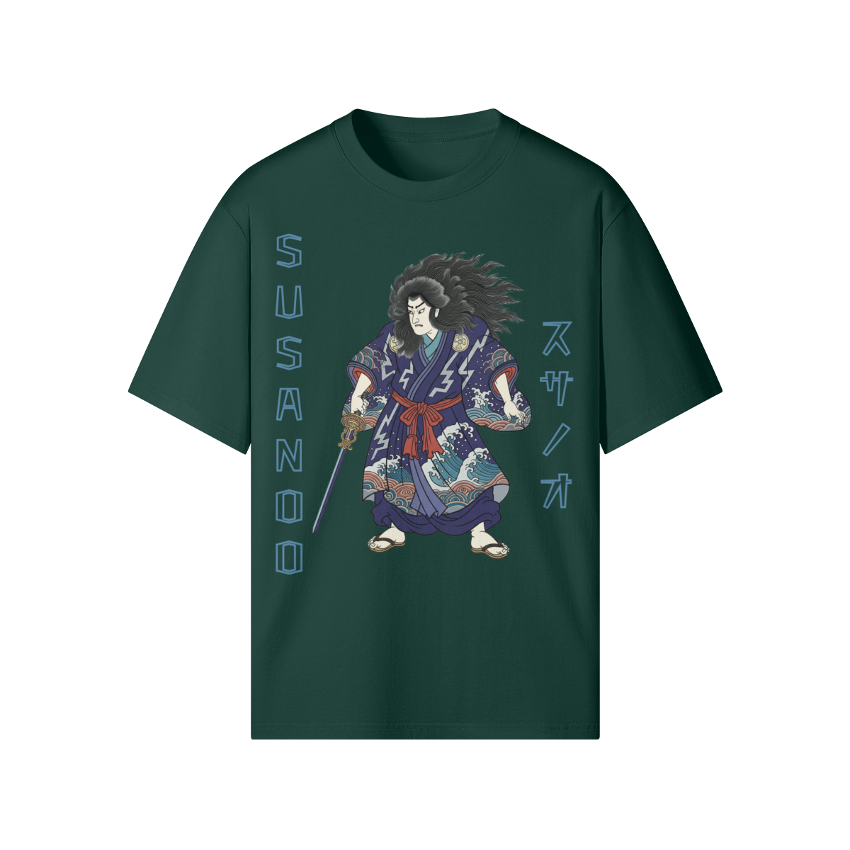 Japanese T-shirt Susanoo Storm God of Seas and Thunder Dark Green | Tengura Store