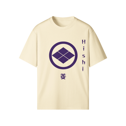 Hishi Clan Japanese T-shirt Samurai Crest Beige | Tengura Store