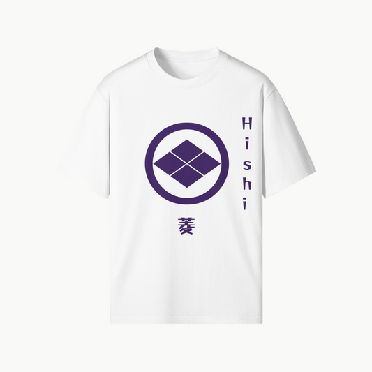 Hishi Clan Japanese T-shirt Samurai Crest White | Tengura Store