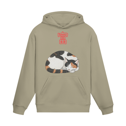 Japanese Hoodie Calico Cat Lucky Symbol of Fortune Sand Beige | Tengura Store
