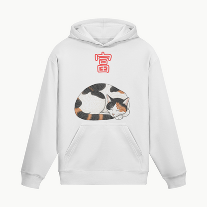 Japanese Hoodie Calico Cat Lucky Symbol of Fortune White | Tengura Store