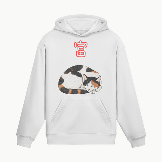 Japanese Hoodie Calico Cat Lucky Symbol of Fortune White | Tengura Store