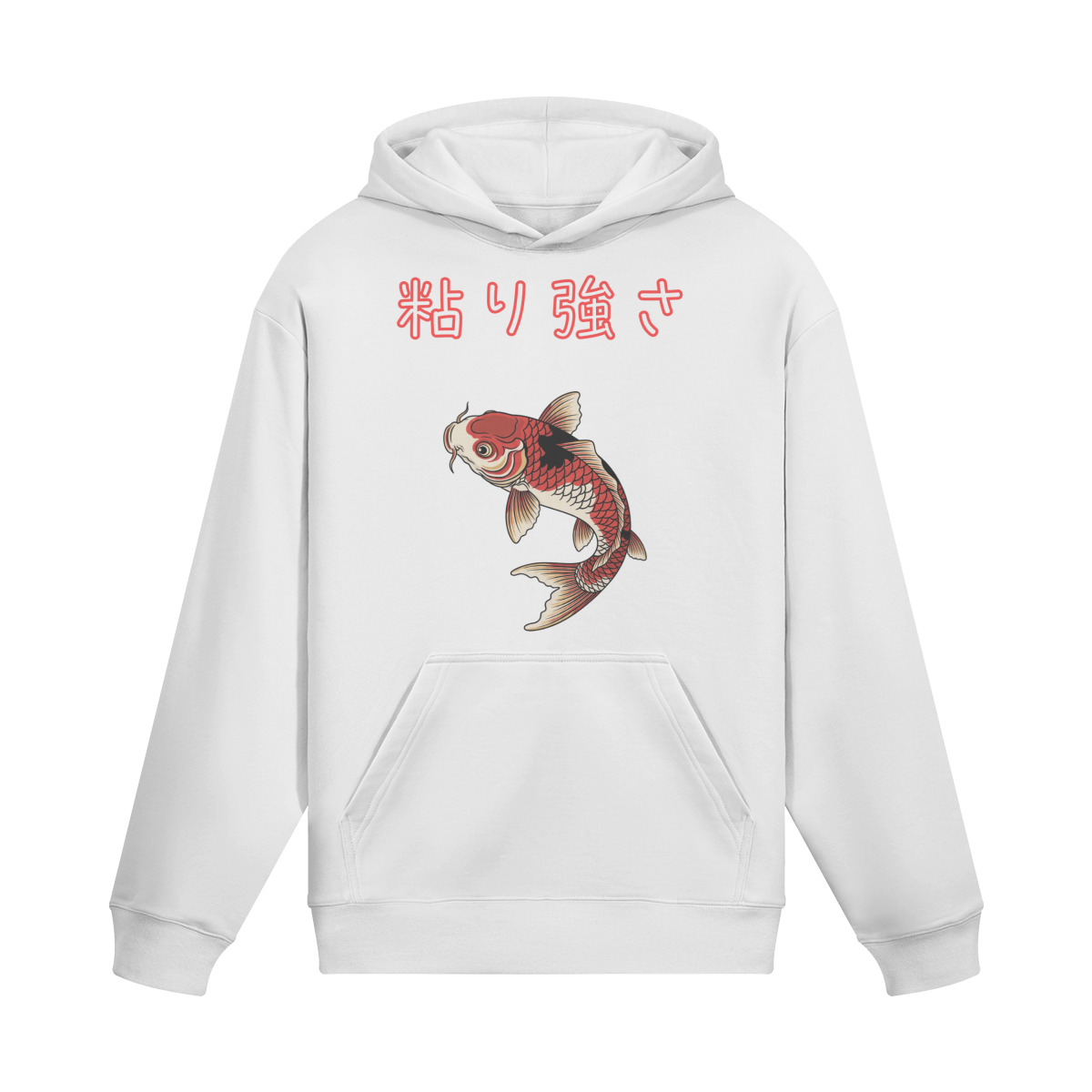 Hoodie Branco com Estampa de Peixe Koi, Símbolo Tradicional Japonês de Perseverança | Tengura Store