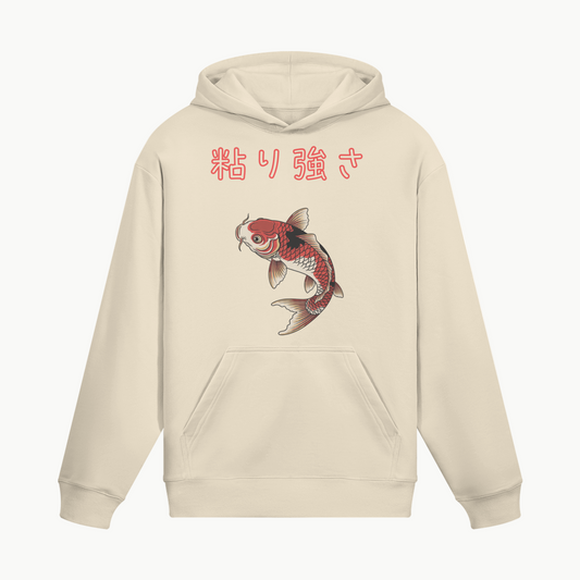 Koi Fish Hoodie Traditional Japanese Symbol of Perseverance Beige | Tengura Store