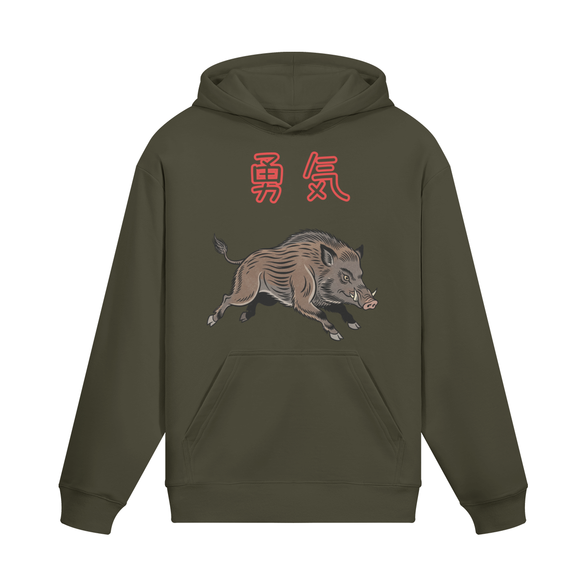 Wild Boar Hoodie Japanese Symbol of Courage and Determination Charcoal Grey | Tengura Store