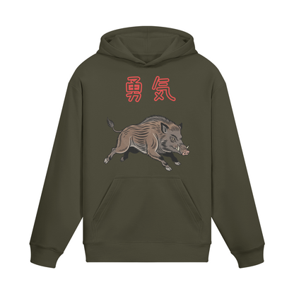 Wild Boar Hoodie Japanese Symbol of Courage and Determination Charcoal Grey | Tengura Store