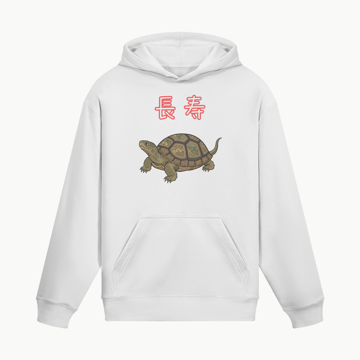 Hoodie Turtle Símbolo Japonês Antigo de Longevidade e Sabedoria Branco | Tengura Store