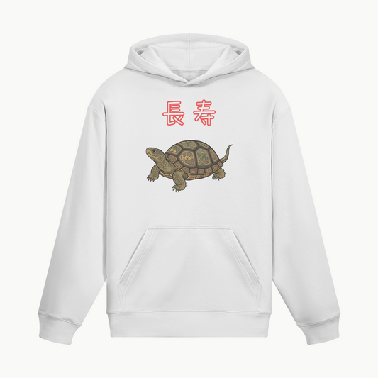 Turtle Hoodie Ancient Japanese Symbol of Longevity and Wisdom White | Tengura Store