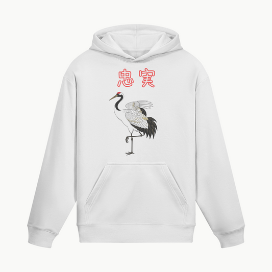 Crane Hoodie Japanese Symbol of Loyalty White | Tengura Store
