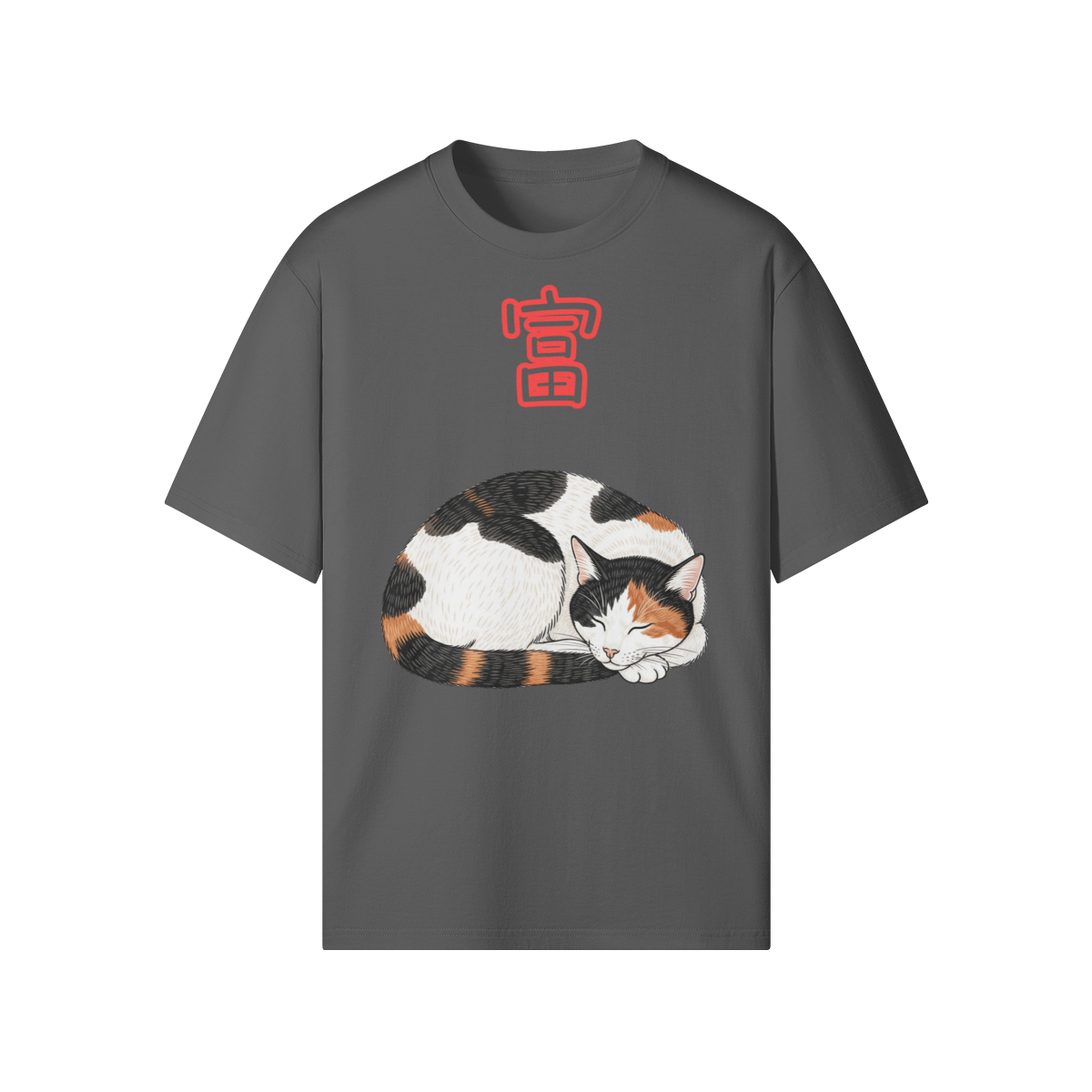 Japanese Lucky Cat T-shirt Symbol of Wealth and Fortune Gray | Tengura Store