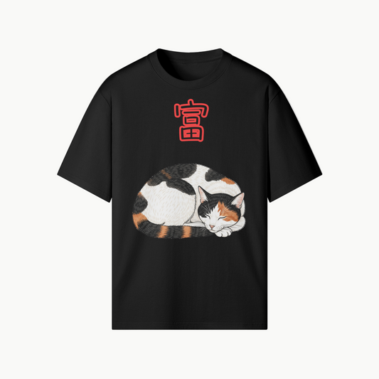 Japanese Lucky Cat T-shirt Symbol of Wealth and Fortune Black | Tengura Store