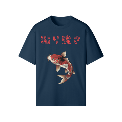 Koi Fish Perseverance Japanese Tee - Symbol of Endurance Indigo Blue | Tengura Store