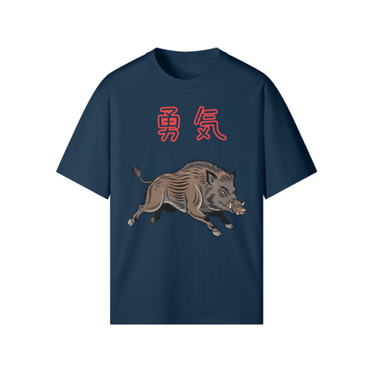Japanese Boar Spirit Courage T-Shirt Indigo Blue | Tengura Store