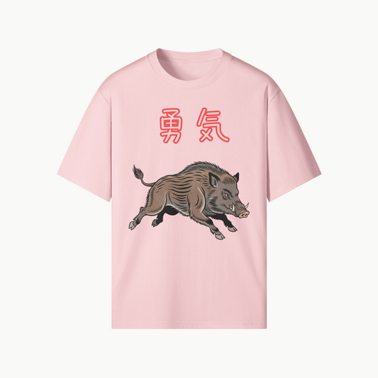 Japanese Boar Spirit Courage T-Shirt Pink | Tengura Store