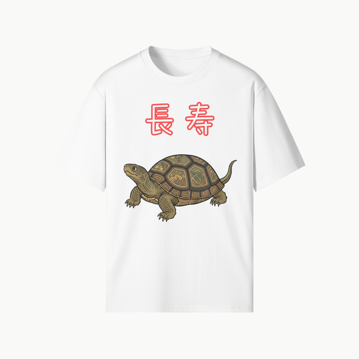 T-shirt Branco Turtle of Longevity Japanese Guardian | Tengura Store