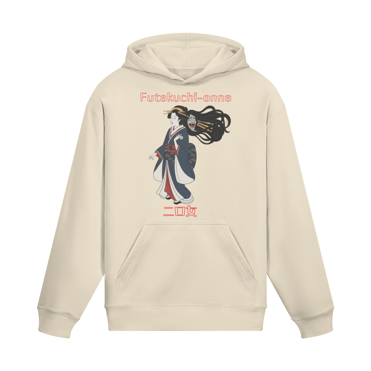 Futakuchi Onna Mythical Yokai Hoodie Beige | Tengura Store