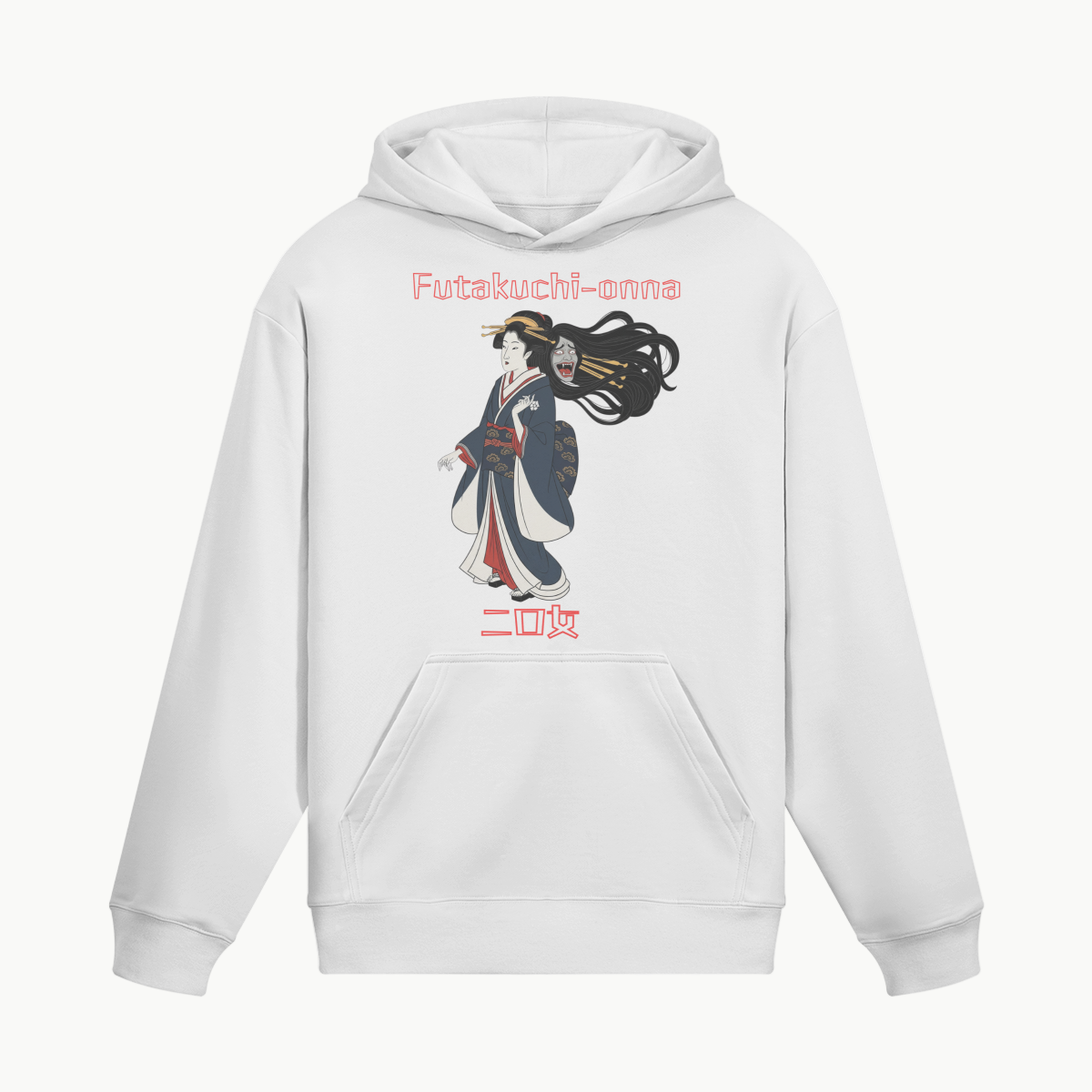 Hoodie Yokai Mítico Futakuchi Onna Branco | Tengura Store
