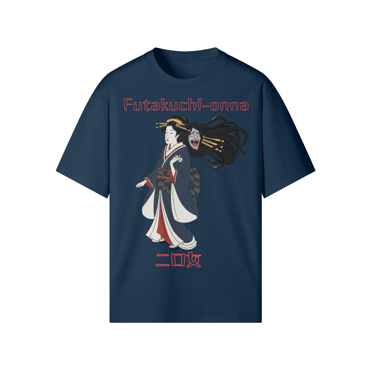 Futakuchi Onna Double-Mouth Woman Shirt Yokai Art Indigo Blue | Tengura Store