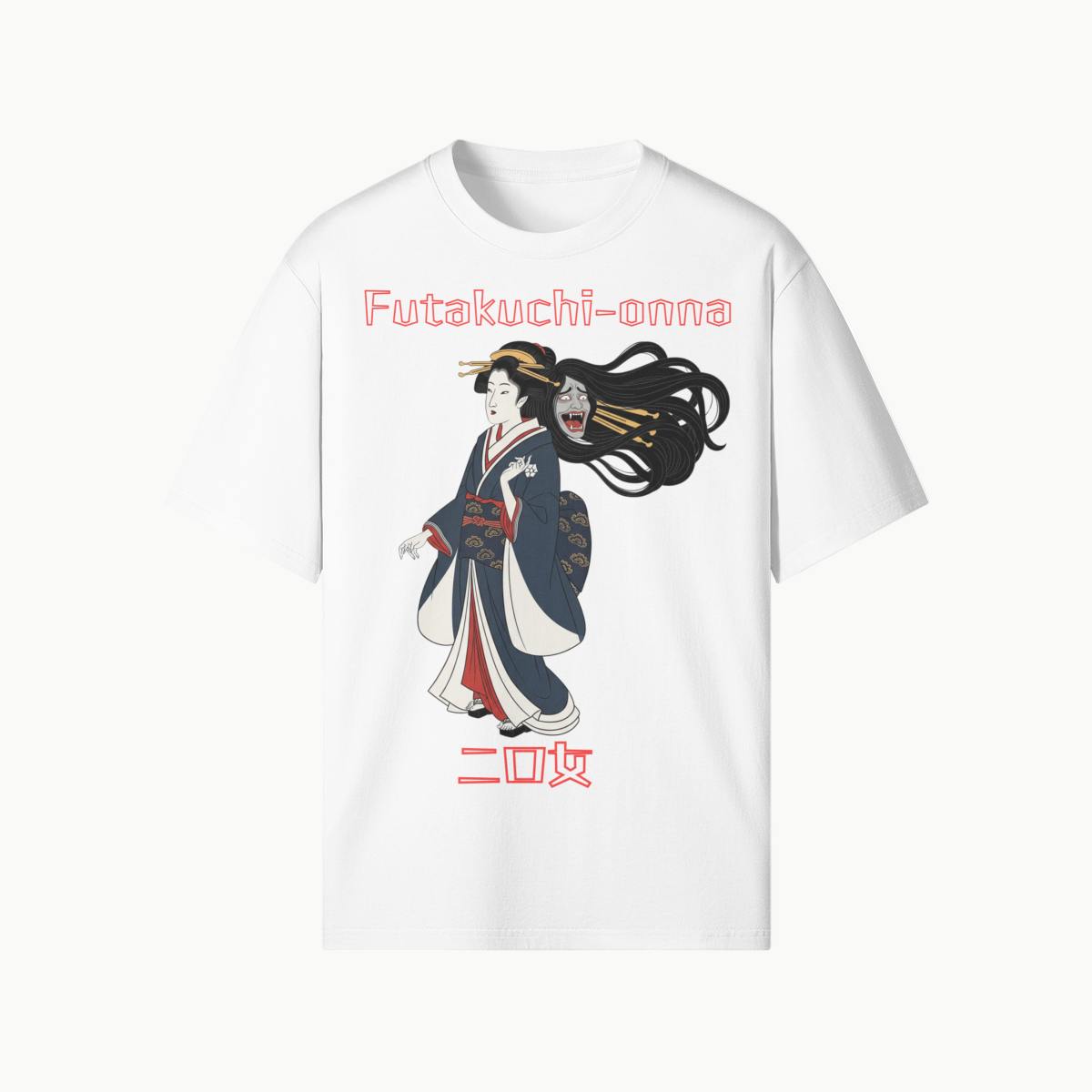 Camiseta Futakuchi Onna Double-Mouth Woman Yokai Art Branca | Tengura Store