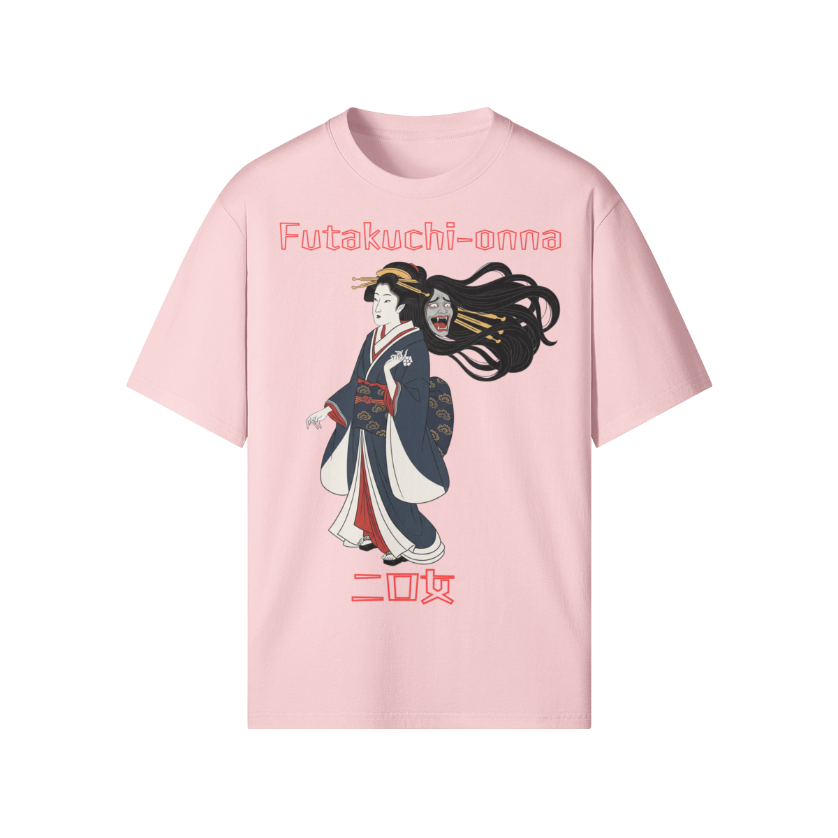 Futakuchi Onna Double-Mouth Woman Shirt Yokai Art Pink | Tengura Store