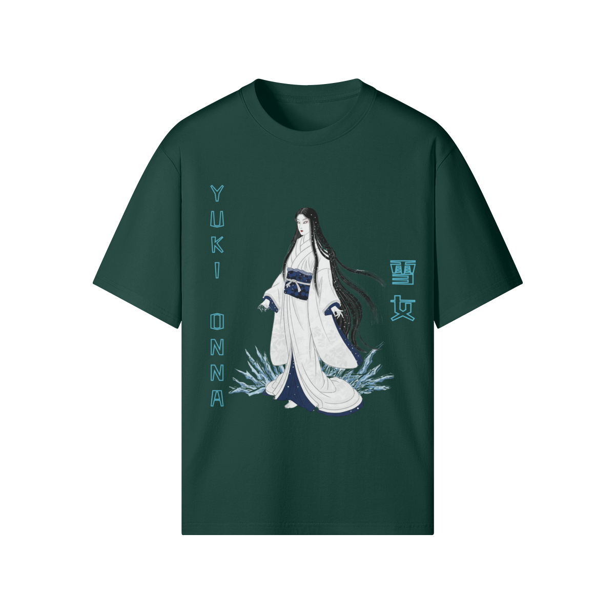 Yuki Onna Snow Spirit Tee Japanese Ghost Dark Green | Tengura Store