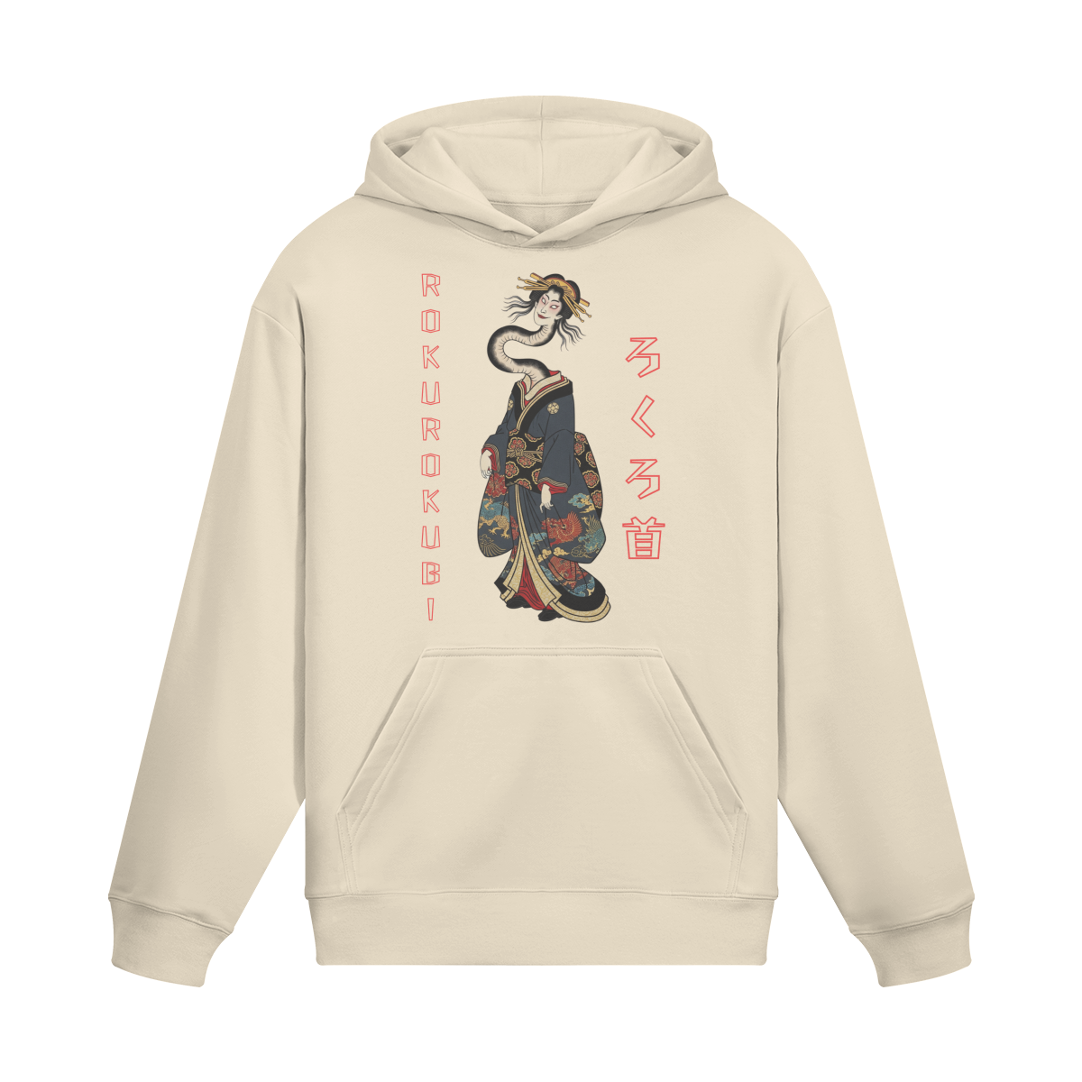 Rokurokubi Hoodie Mythical Creature Design Beige | Tengura Store