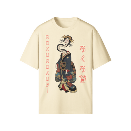 Rokurokubi T-Shirt Japanese Yokai Ghost Woman Beige | Tengura Store