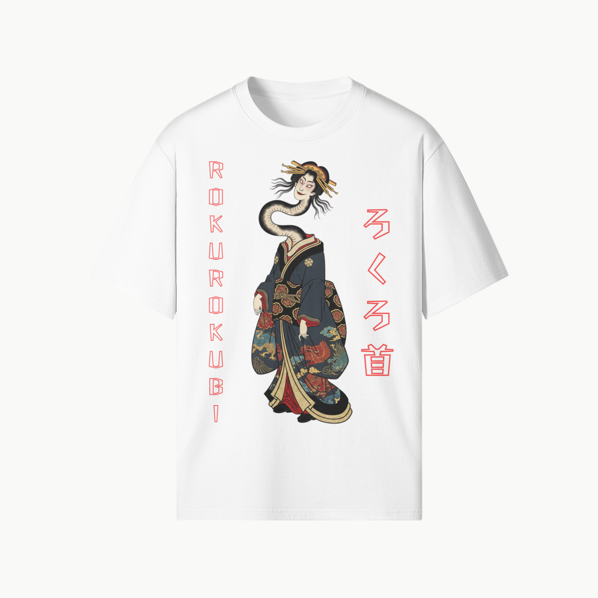 T-Shirt Rokurokubi Mulher Fantasma Yokai Japonês Branco | Tengura Store