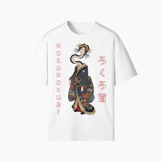 Rokurokubi T-Shirt Japanese Yokai Ghost Woman White | Tengura Store