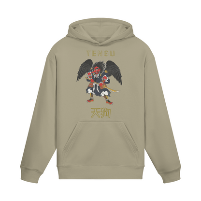 Tengu Warrior Hoodie Japanese Spirit Print Sand Beige | Tengura Store