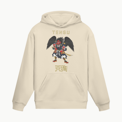 Tengu Warrior Hoodie Japanese Spirit Print Beige | Tengura Store