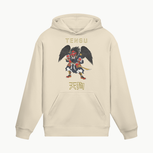 Tengu Warrior Hoodie Japanese Spirit Print Beige | Tengura Store