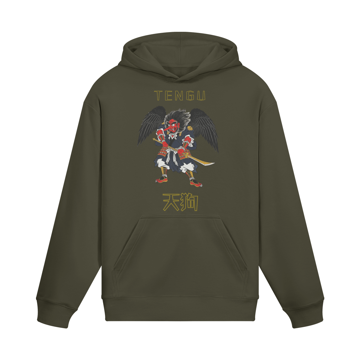 Tengu Warrior Hoodie Japanese Spirit Print Charcoal Grey | Tengura Store