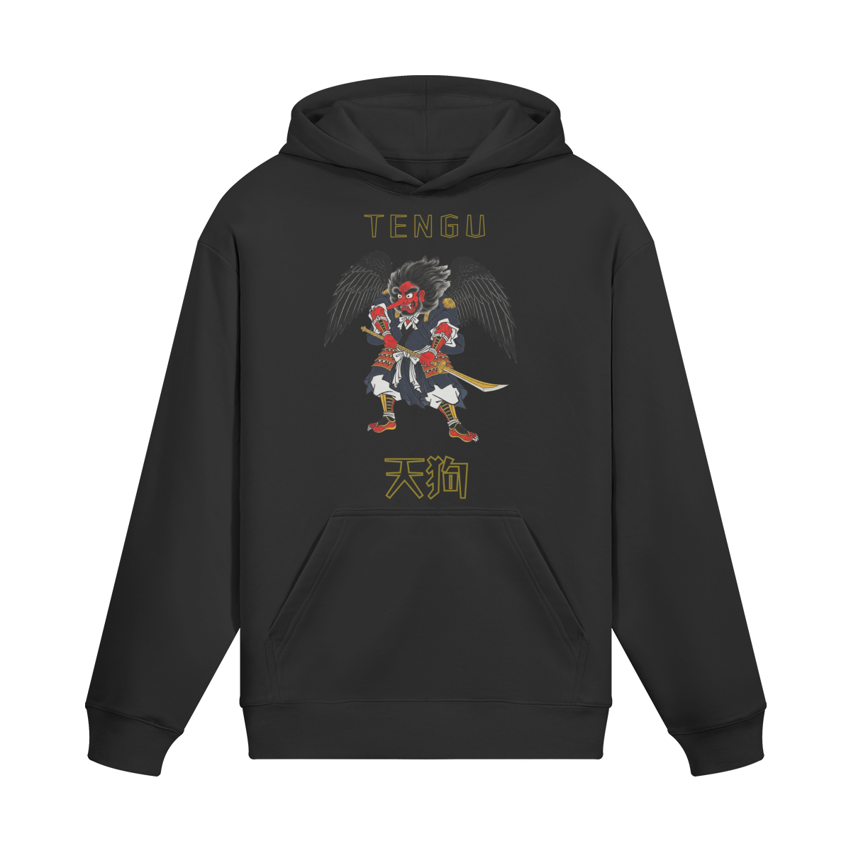Tengu Warrior Hoodie Japanese Spirit Print Black | Tengura Store