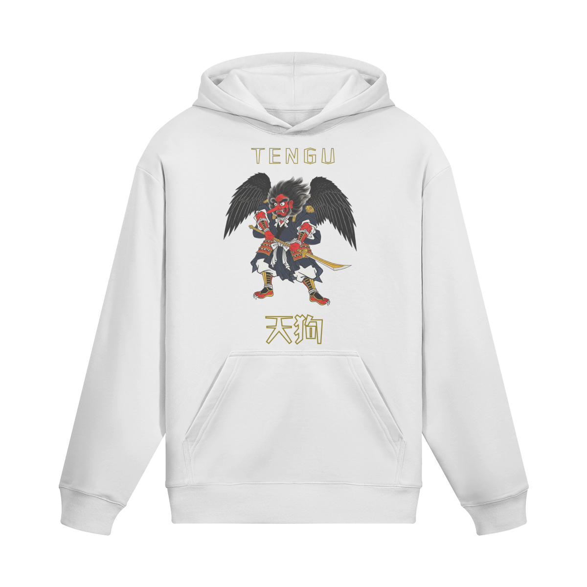 Tengu Warrior Hoodie Japanese Spirit Print White | Tengura Store