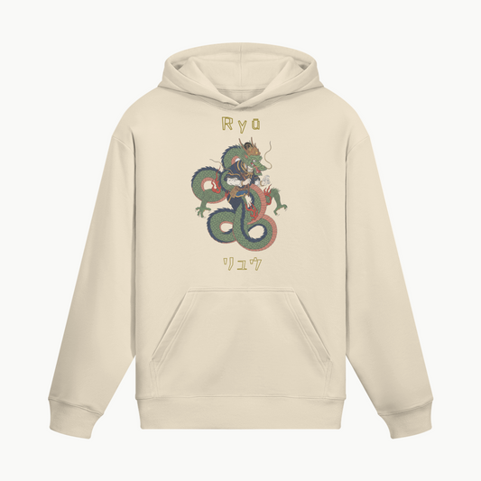 Mythical Dragon Hoodie Ryu Japanese Legend Beige | Tengura Store