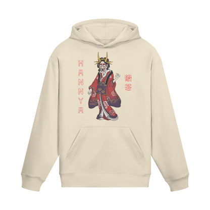 Hannya Mask Hoodie Traditional Demon Print Beige | Tengura Store