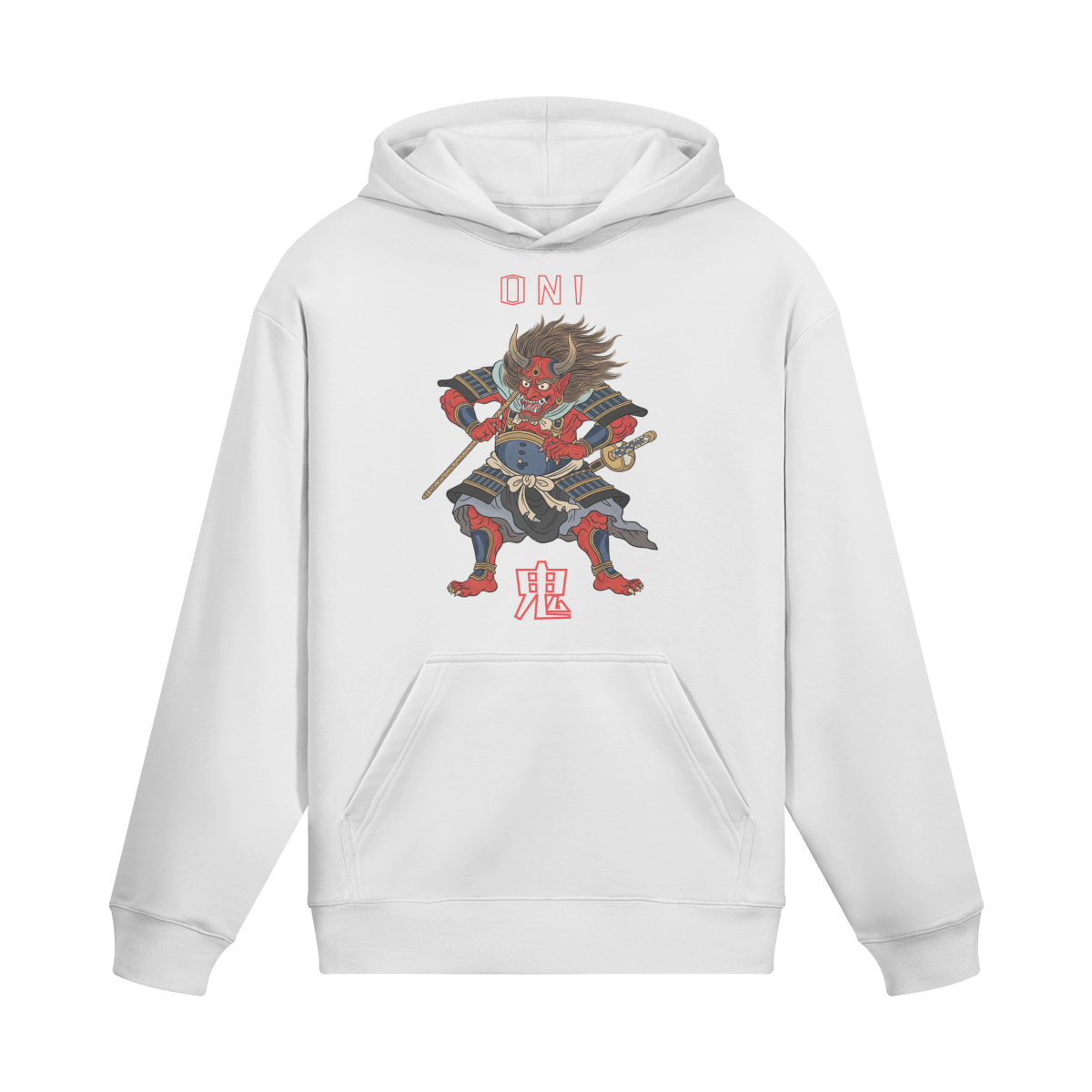 Camisola com Capuz Oni Demon Guerreiro Japonês Branco | Tengura Store