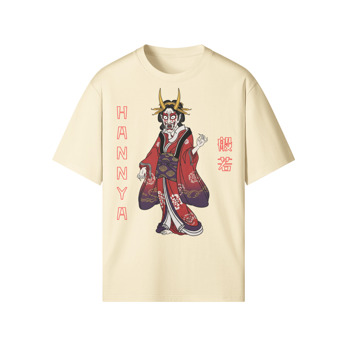 Hannya Mask T-Shirt Traditional Demon Design Beige | Tengura Store